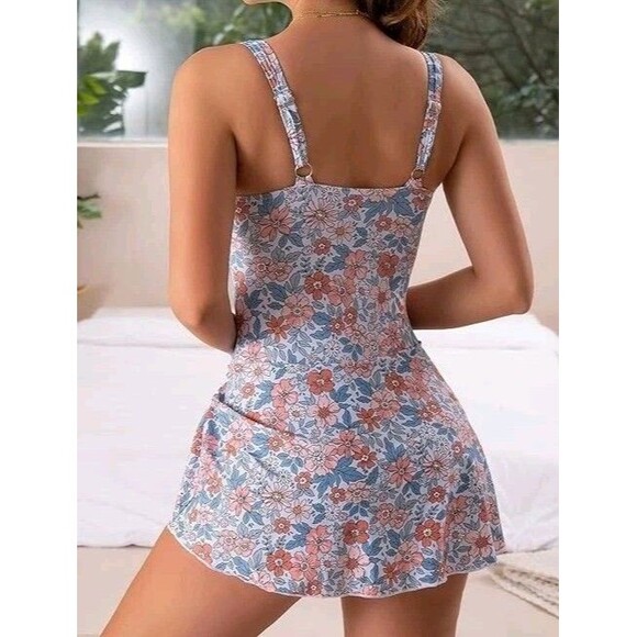Eomenie NEW Swimsuit Sz L Skirted Dress One Piece Floral Side Tie w TAGS - Picture 4 of 16